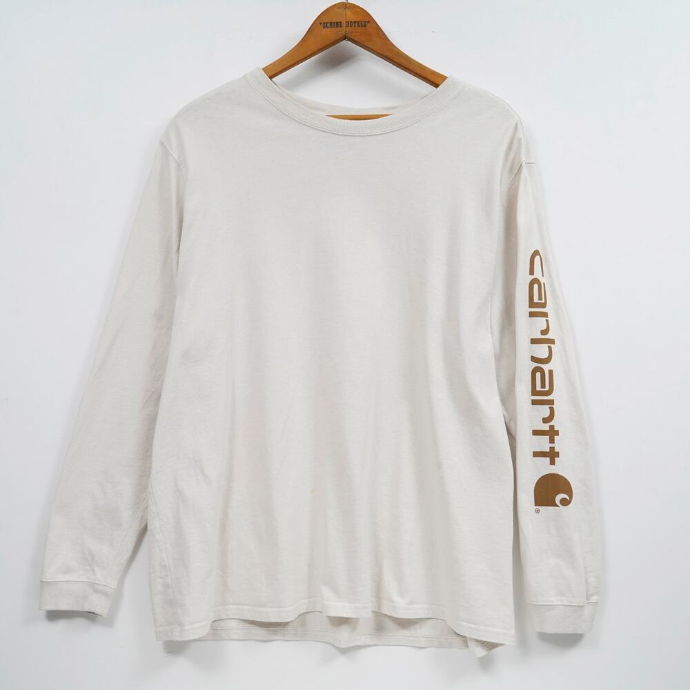 Carhartt Women’s Loose Fit Heavyweight Long Sleeve Logo Sleeve T-Shirt XL White